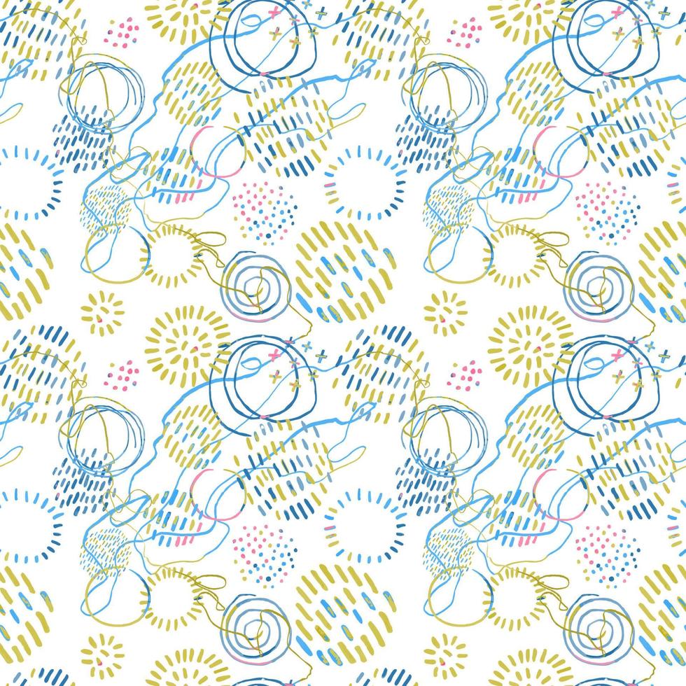 Vector modern seamless background with colorful hand drawn abstract round elements, doodles. Use it for wallpaper, textile print, pattern fills, web, texture, wrapping paper, design presentation