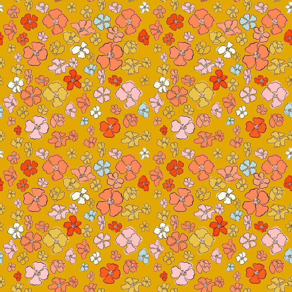 Vector seamless pattern with colorful illustration of beautiful flowers. For wallpaper, textile print, pattern fills, web page, surface textures, wrapping paper, design of presentation, graphic design