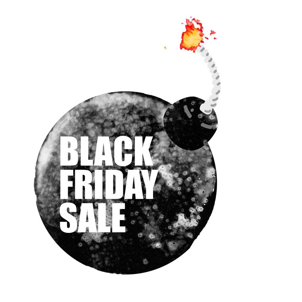 Vector illustration of Black Friday Sale banner with watercolor green bomb on white background. Inscription design template.