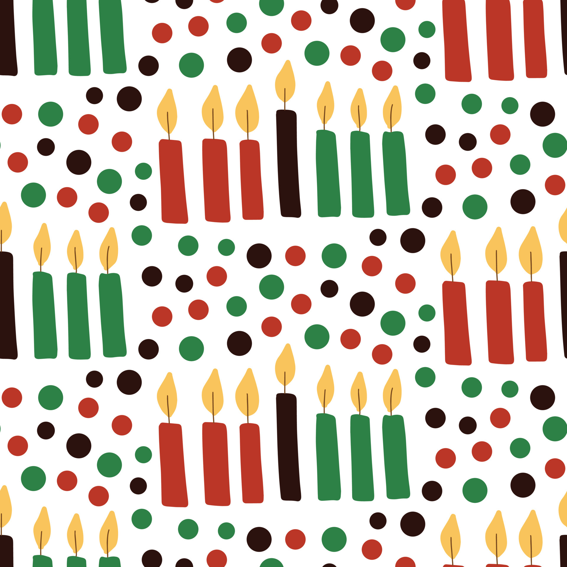 Cute Kwanzaa seamless pattern with seven kinara candles and dots in  traditional African colors - black, red, green on white. Vector Kwanzaa  holiday childish background design 4121125 Vector Art at Vecteezy