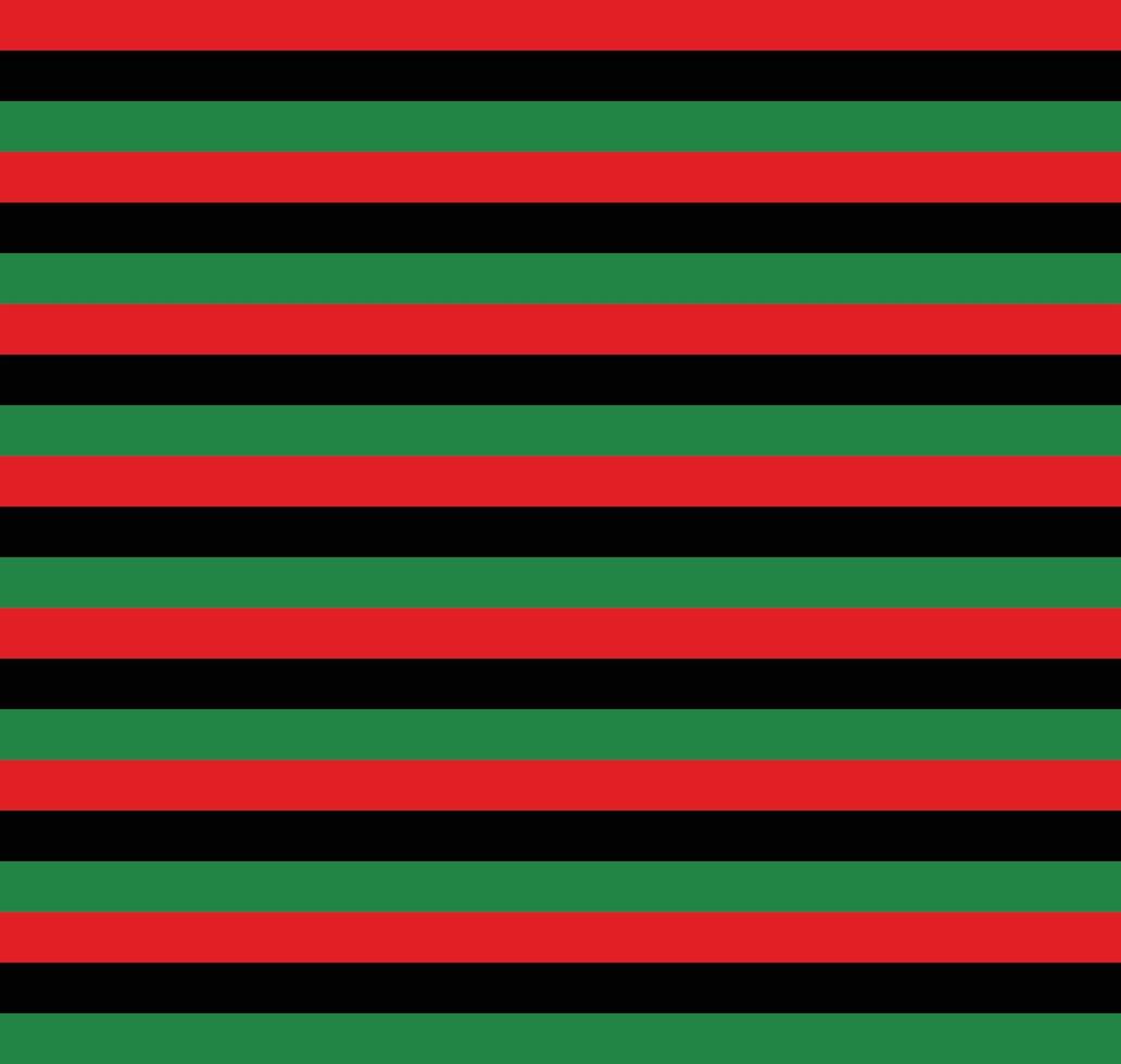 Seamless pattern of Pan African flag colors - red, black, green horizontal bands. Geometric lines African American flag, Black Liberation flag backdrop. Kwanzaa, Black History Month, Juneteenth design vector