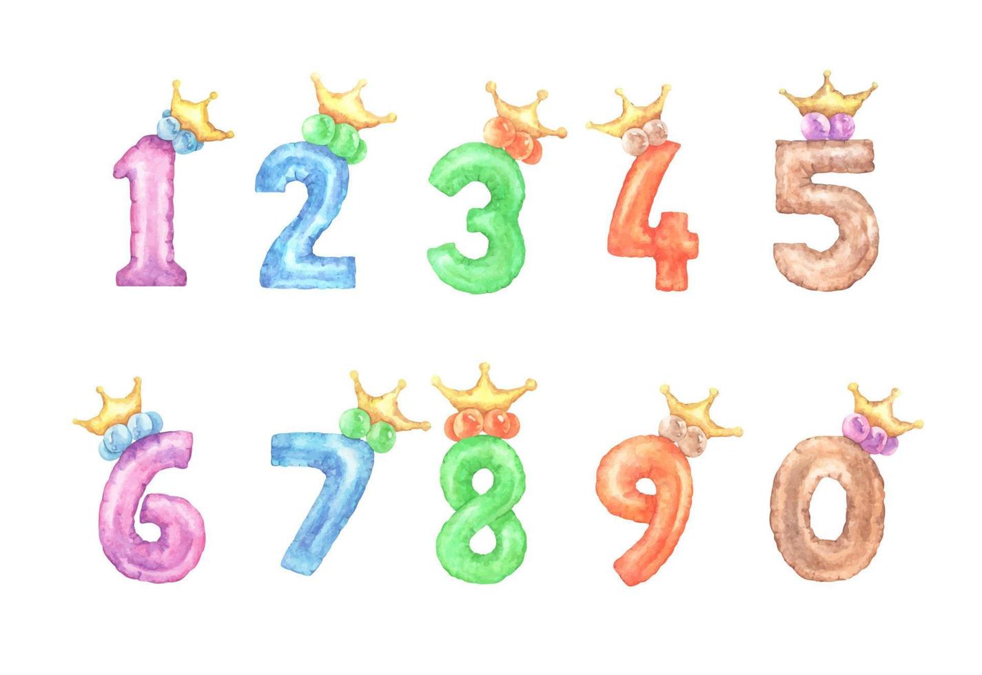 Set of alphabet numbers. Watercolor illustration. vector