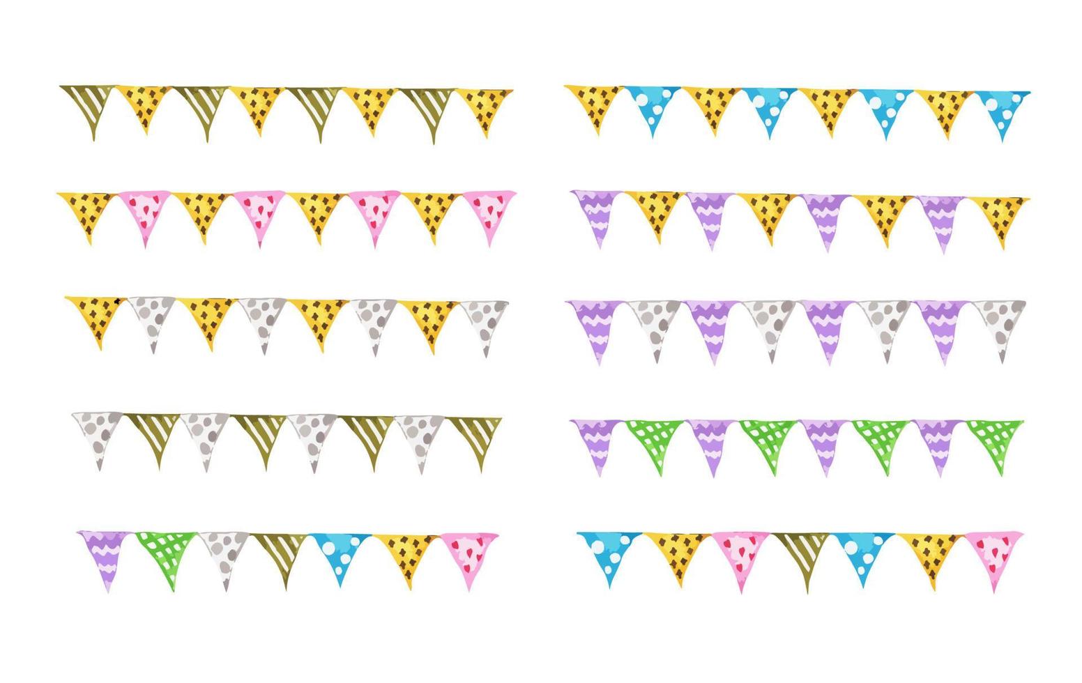 Festive garlands of colored flags. Watercolor illustration. vector