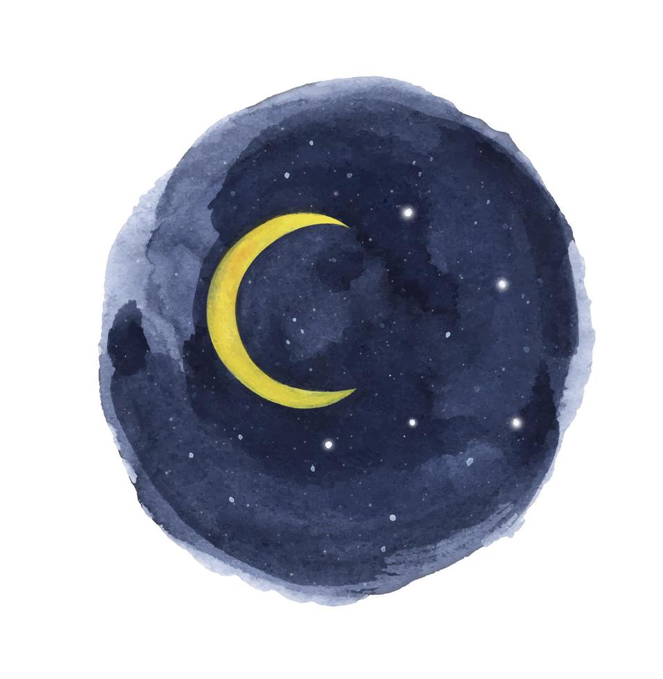 Watercolor night sky in circle. vector