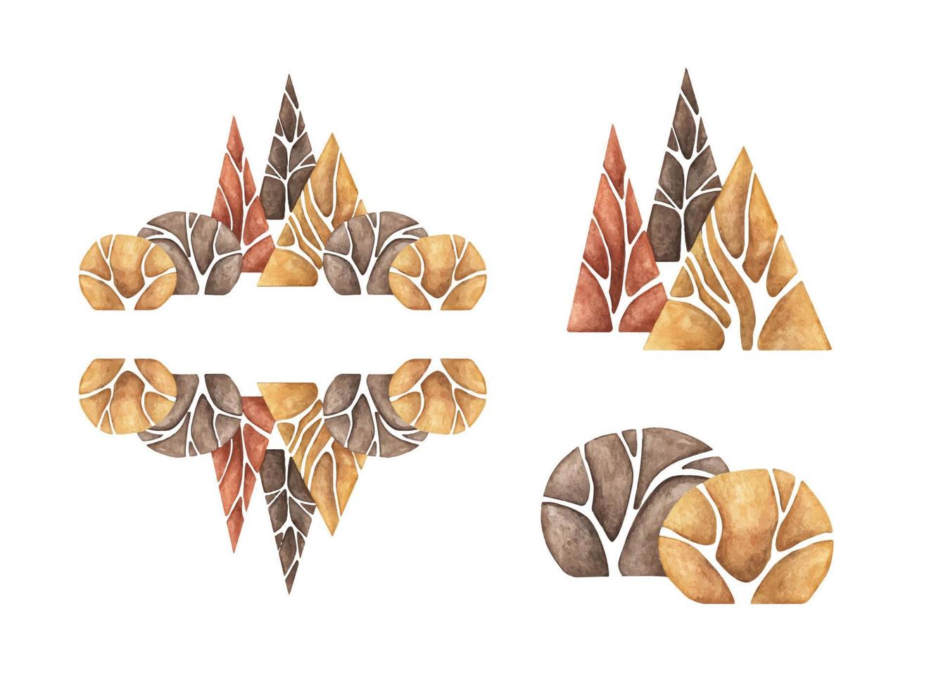 Set of Abstract forest trees. Watercolor illustration, Autumn trees. vector