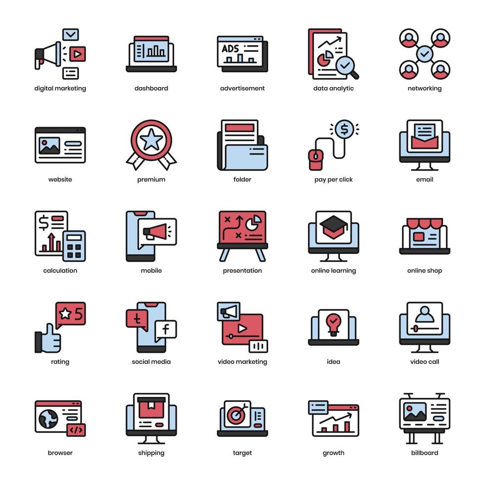 paquete de iconos de marketing online para el diseño de su sitio web, logotipo, aplicación, interfaz de usuario. icono de marketing online diseño de color lineal. Ilustración de gráficos vectoriales y trazo editable. vector