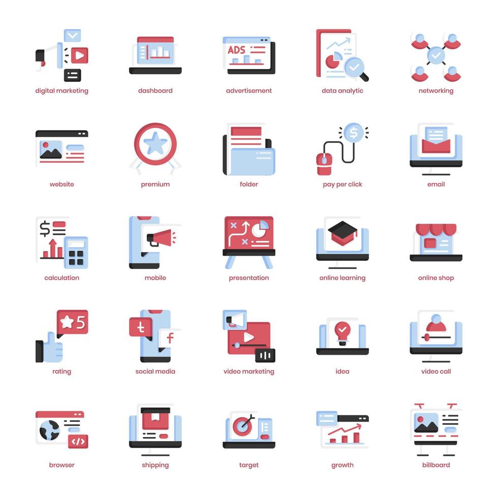 paquete de iconos de marketing online para el diseño de su sitio web, logotipo, aplicación, interfaz de usuario. diseño plano del icono de marketing online. Ilustración de gráficos vectoriales y trazo editable. vector