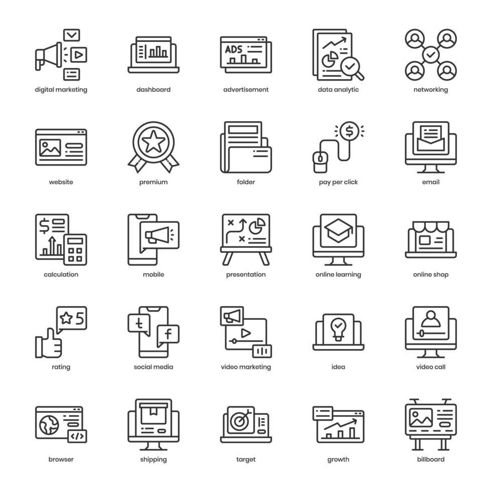 Online Marketing icon pack for your website design, logo, app, UI. Online Marketing icon outline design. Vector graphics illustration and editable stroke.