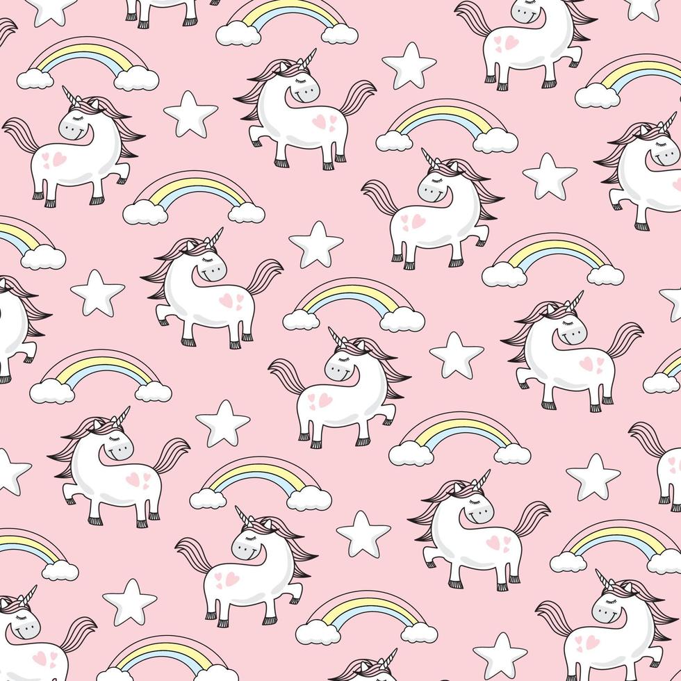 Pink Baby Unicorn Doodle Seamless pattern vector