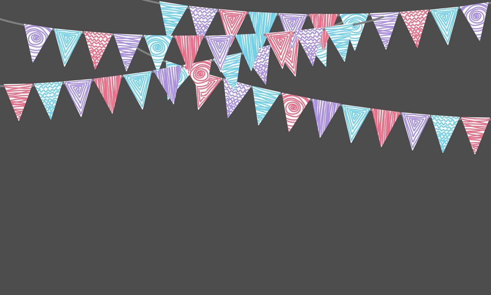 Party decorating concept with pastel pennants hanging above. Vector illustration with copy space for your text. Greeting or Party invitation with carnival flag garlands