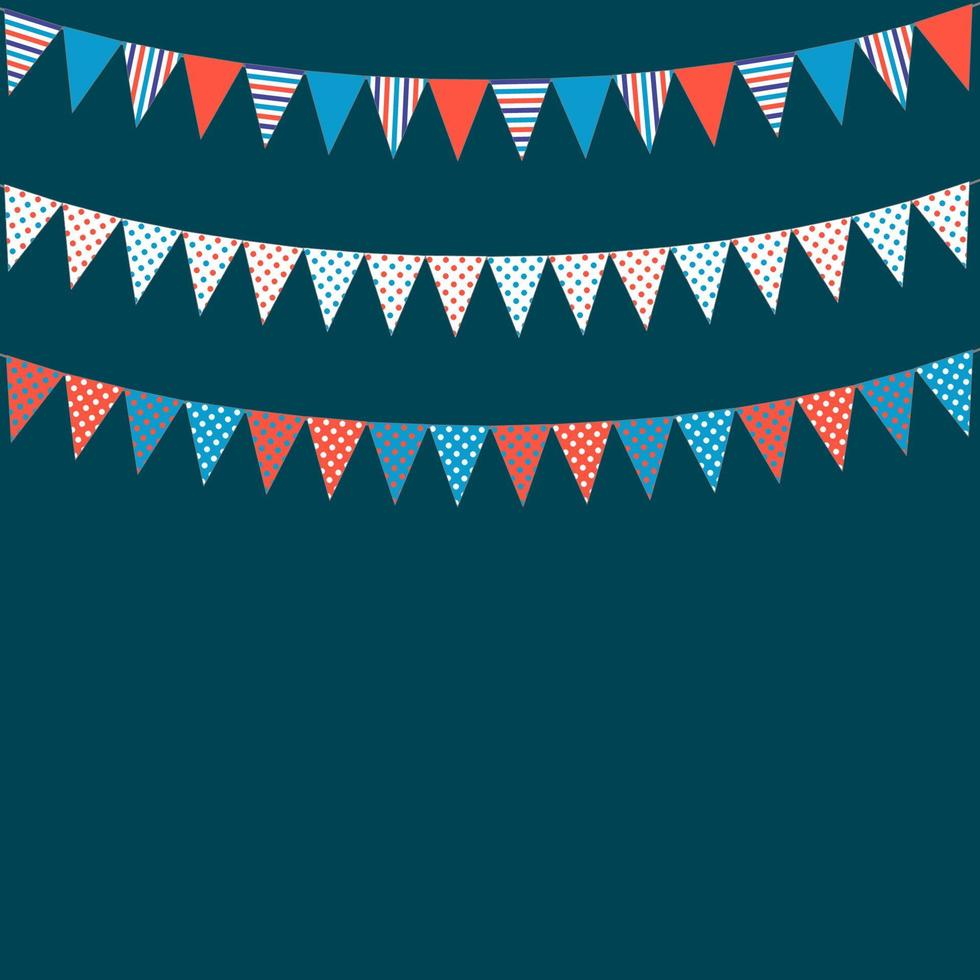 Party decorating concept with pastel pennants hanging above. Vector illustration with copy space for your text. Greeting or Party invitation with carnival flag garlands.