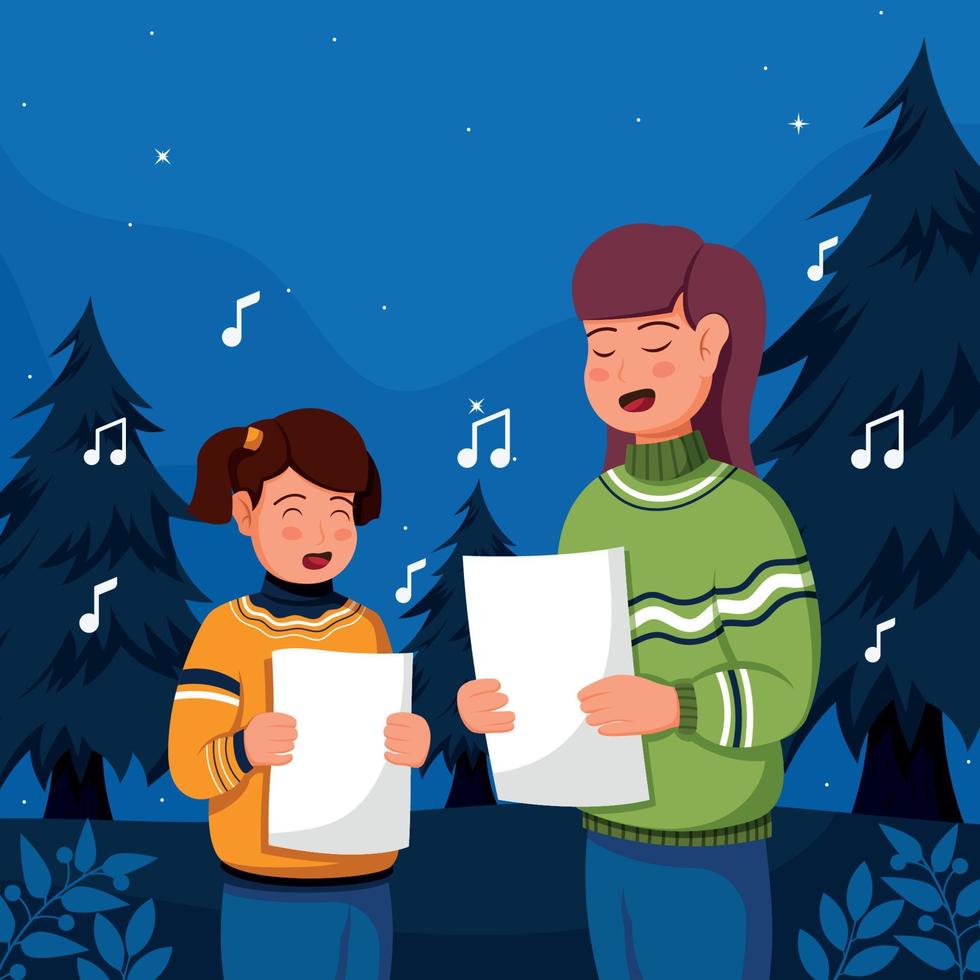 Sisters Singing Christmas Carol vector