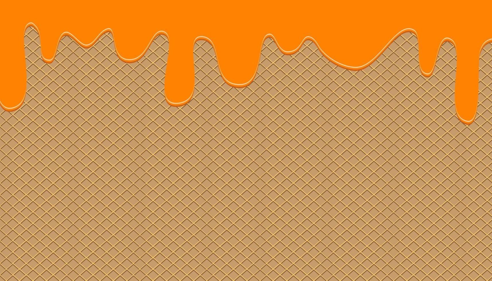 Orange cream is melting on the wafer surface. It is looking yummy. A template for sweet menu or advertising commercial. vector