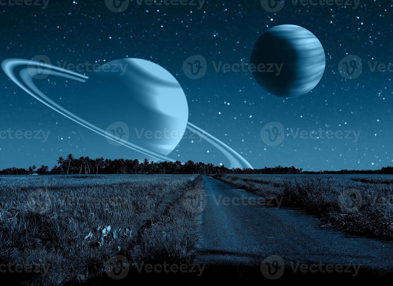 Rural night landscape with fantasy  sky photo