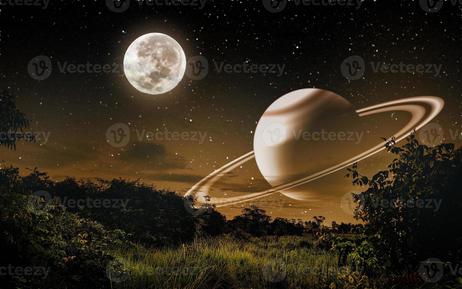 Fantasy night view with moon and Saturn photo