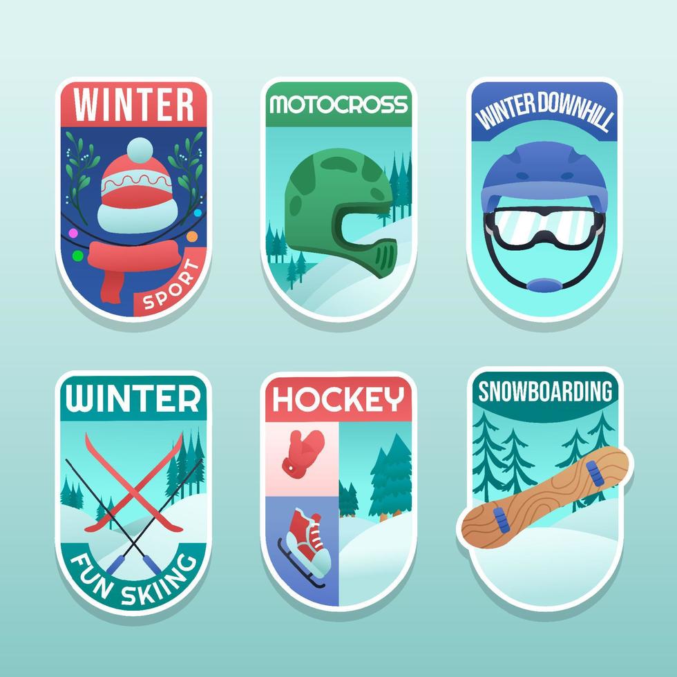 conjunto de pegatinas de deportes de invierno vector