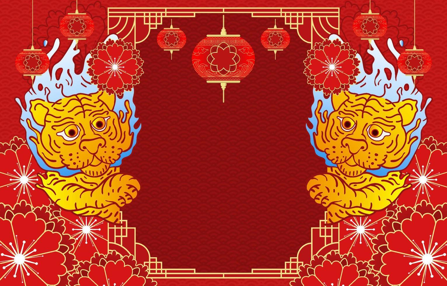 Chinese New Water Tiger Year Traditional Ornament Background vector