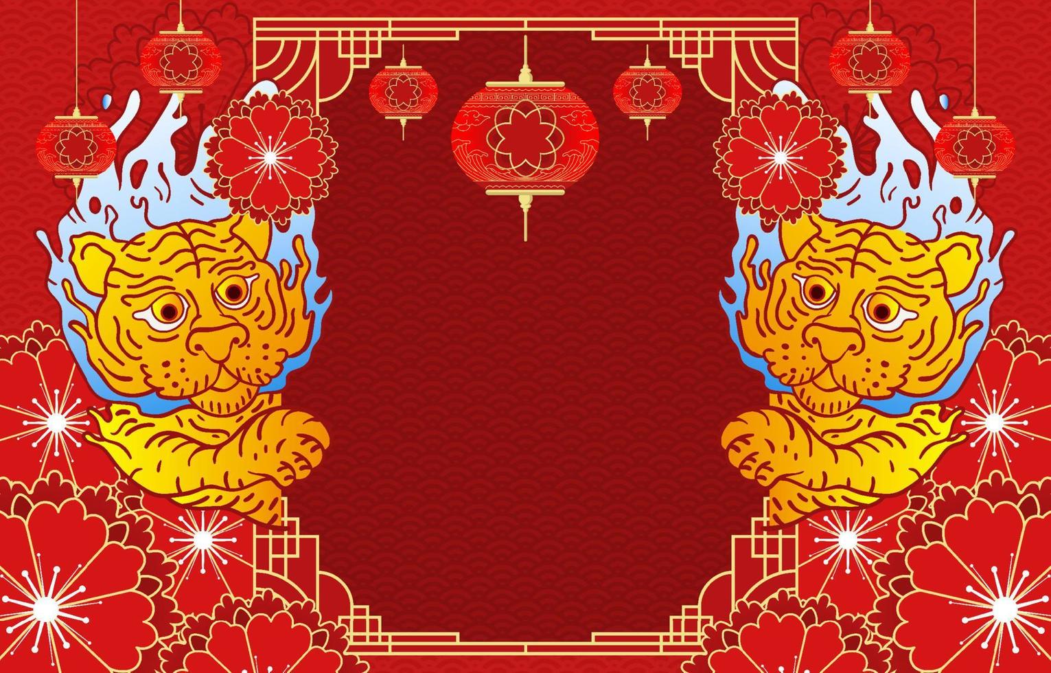 Chinese New Water Tiger Year Traditional Ornament Background vector