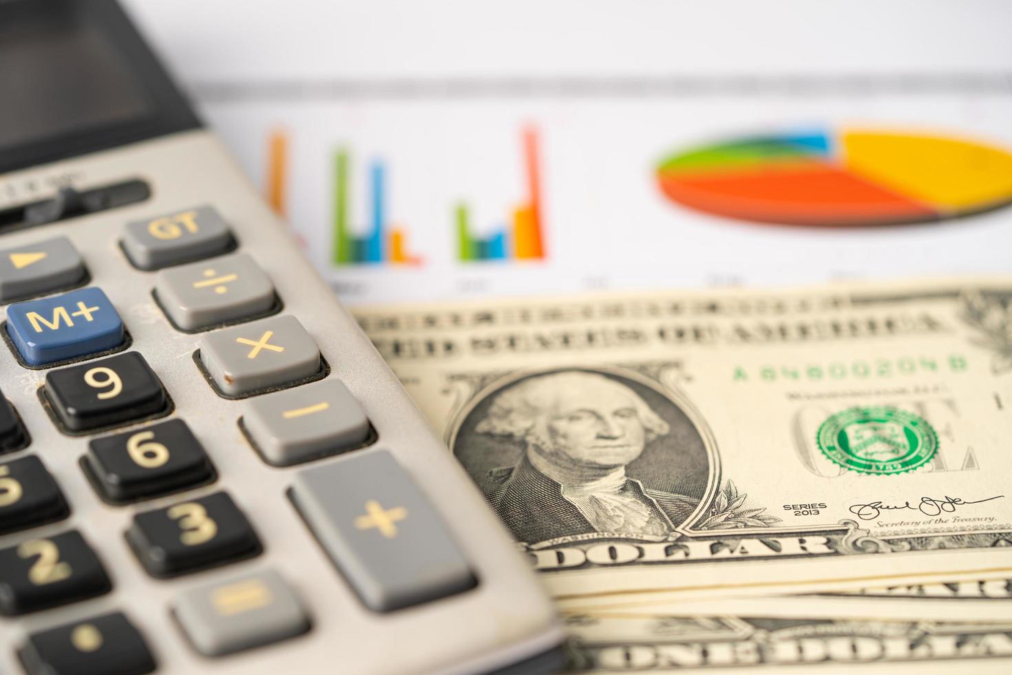 Calculator on chart and graph paper. Finance development, Banking Account, Statistics, Investment Analytic research data economy, Stock exchange trading, Business company concept. photo