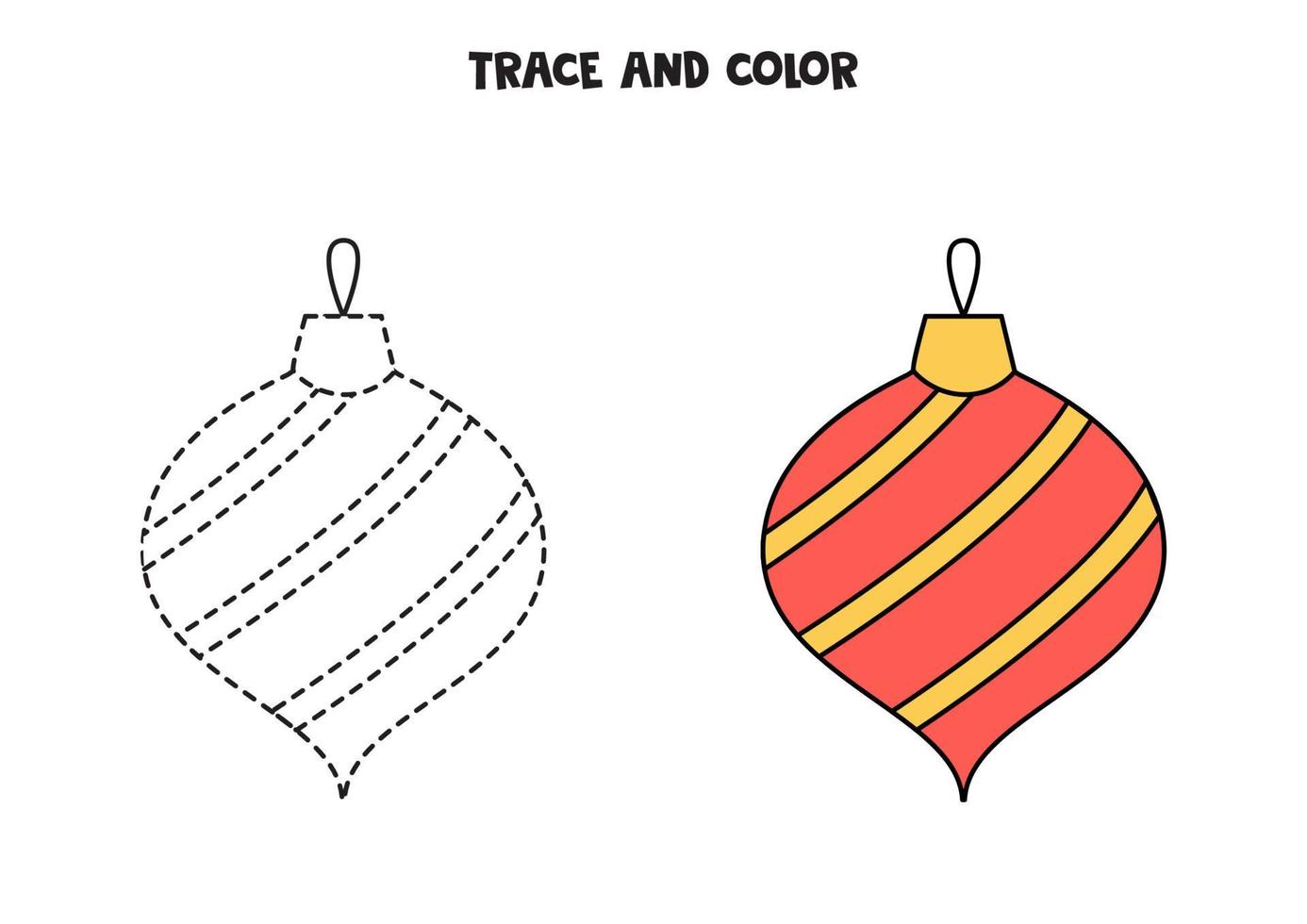 Trace and color Christmas bauble. Worksheet for kids. vector