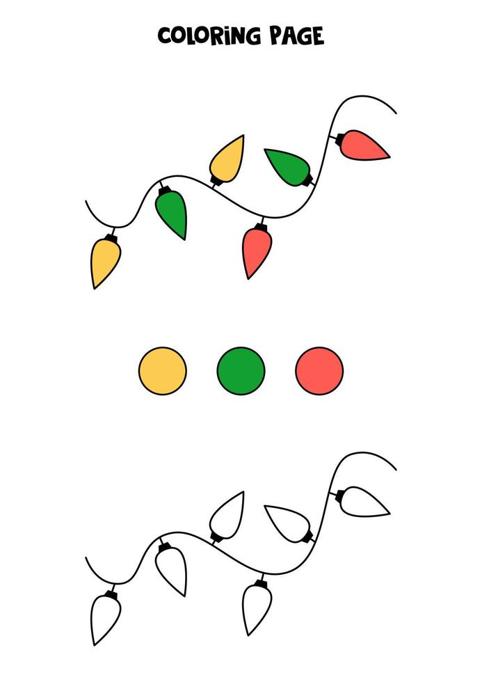 Color cartoon Christmas lights. Worksheet for kids. vector