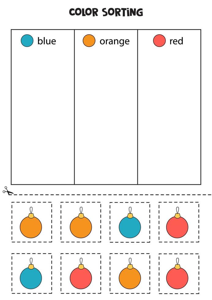 Sort Christmas baubles by colors. Learning colors for children. vector