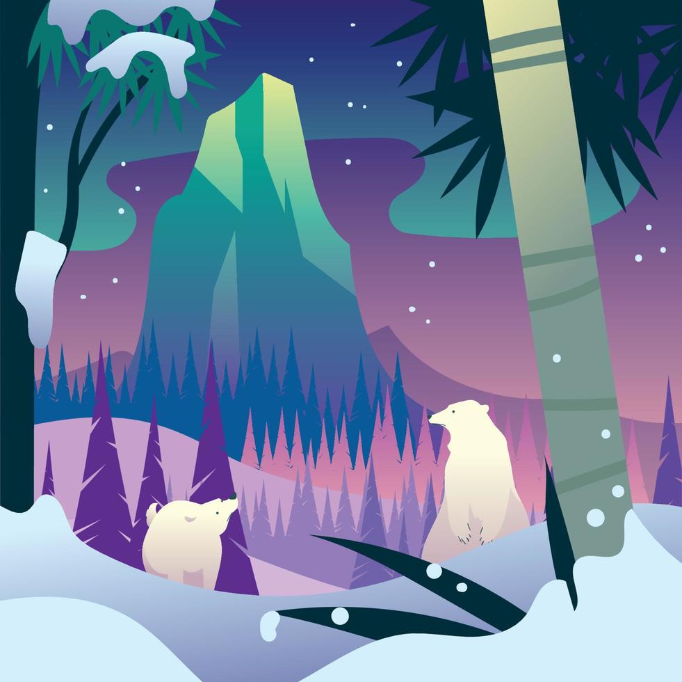 Polar Bears at Winter Forest vector