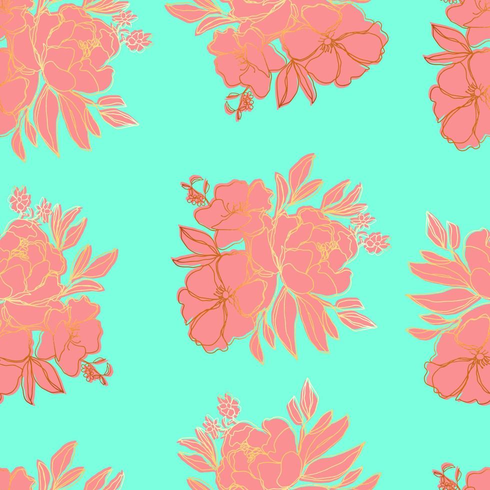 flores de patrones sin fisuras con hojas ilustración botánica para papel tapiz, textil, tela, ropa, papel, postales vector