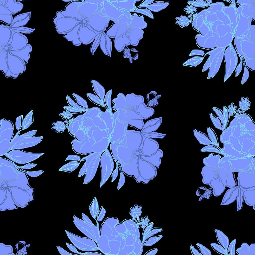 flores de patrones sin fisuras con hojas ilustración botánica para papel tapiz, textil, tela, ropa, papel, postales vector