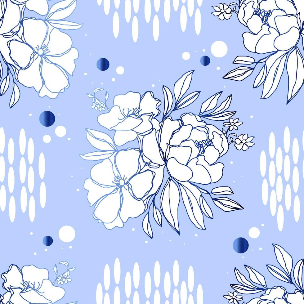 flores de patrones sin fisuras con hojas ilustración botánica para papel tapiz, textil, tela, ropa, papel, postales vector