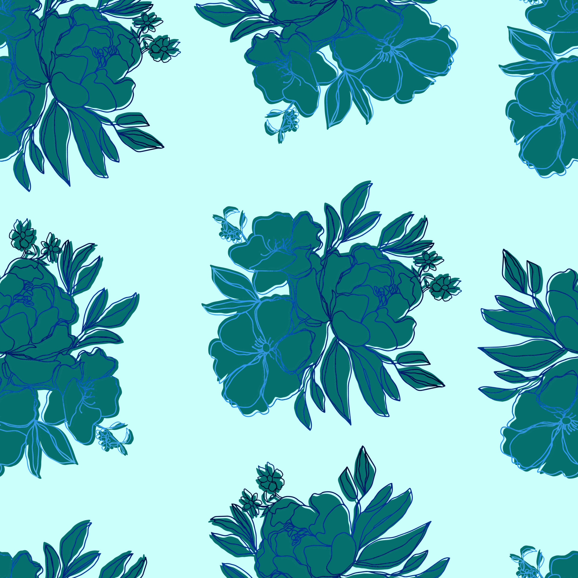 seamless pattern flowers with leaves.Botanical illustration for ...