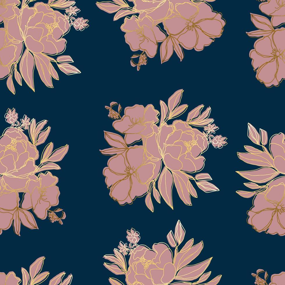 flores de patrones sin fisuras con hojas ilustración botánica para papel tapiz, textil, tela, ropa, papel, postales vector
