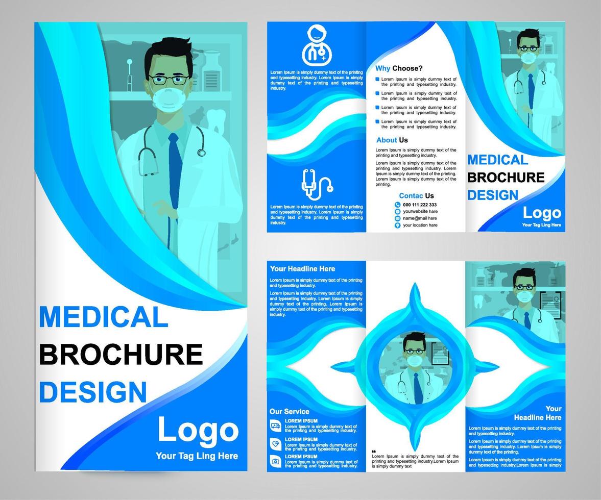 Tri-Fold Medical Health brochure design vector template. or Corporate business brochure design. Adapt to poster pamphlet flyer layout, two colors Multipurpose brochure background. vector illustration,