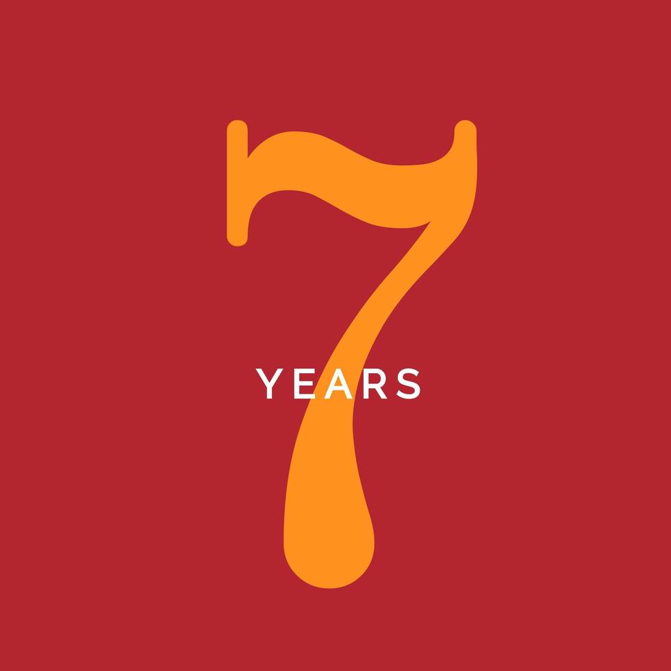 Seven years symbol. Seveth birthday emblem. Anniversary sign, number 7 logo concept, vintage poster template, vector illustration
