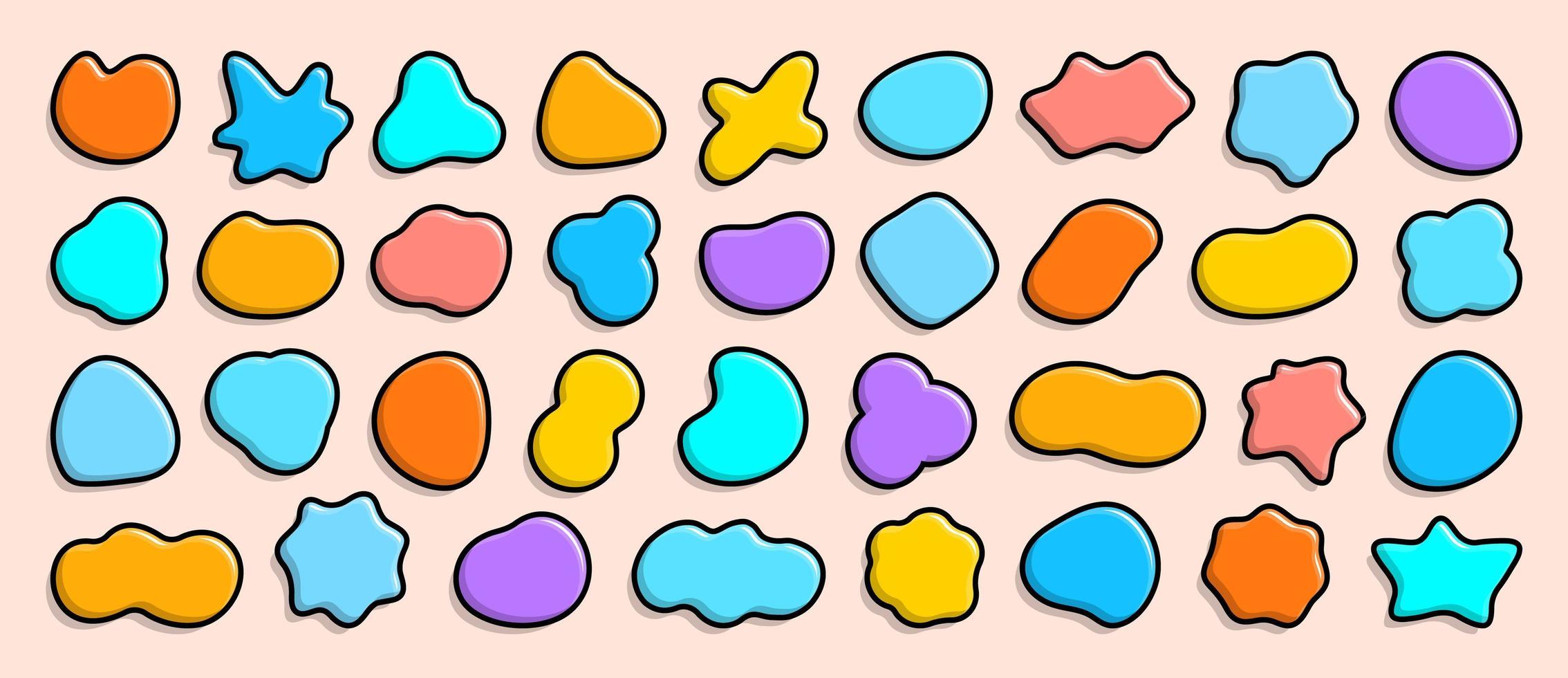 Bloobs shape collection, random abstract stains. Liquid bg, organic fluid, cartoon spot for background, comic speech bubble. Vector illustration