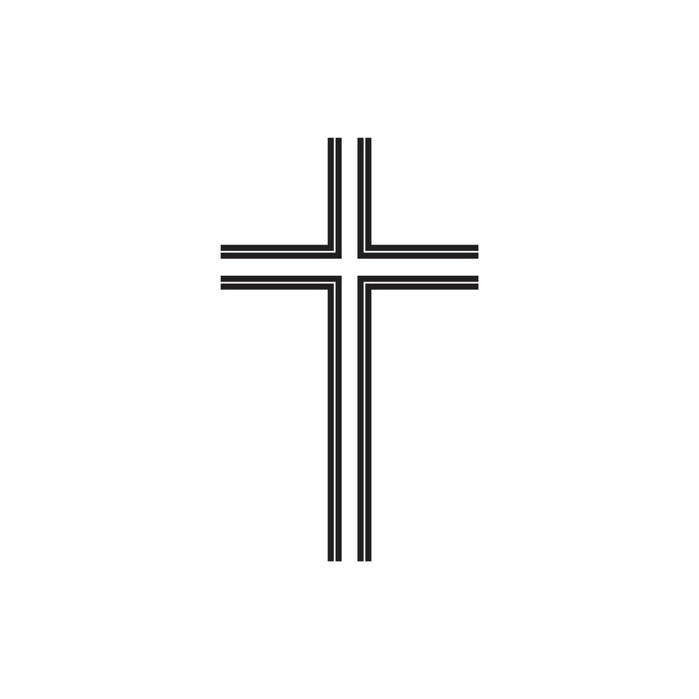 Christian symbol, black thin line cross icon. Church logo template. Isolated vector illustration.