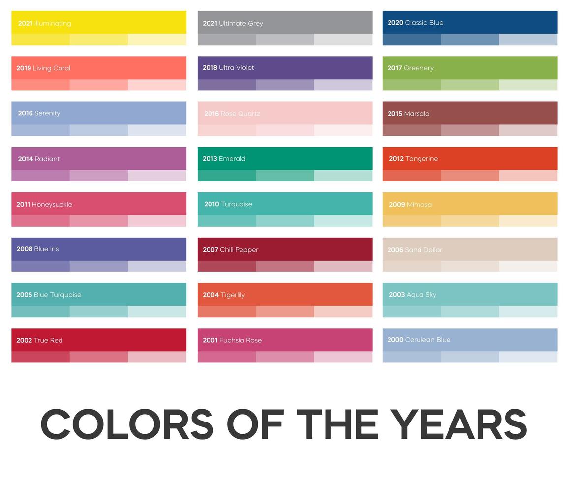 Trending colors of years. Popular color shades. Creative colour palettes for art and business. Vector illustration.