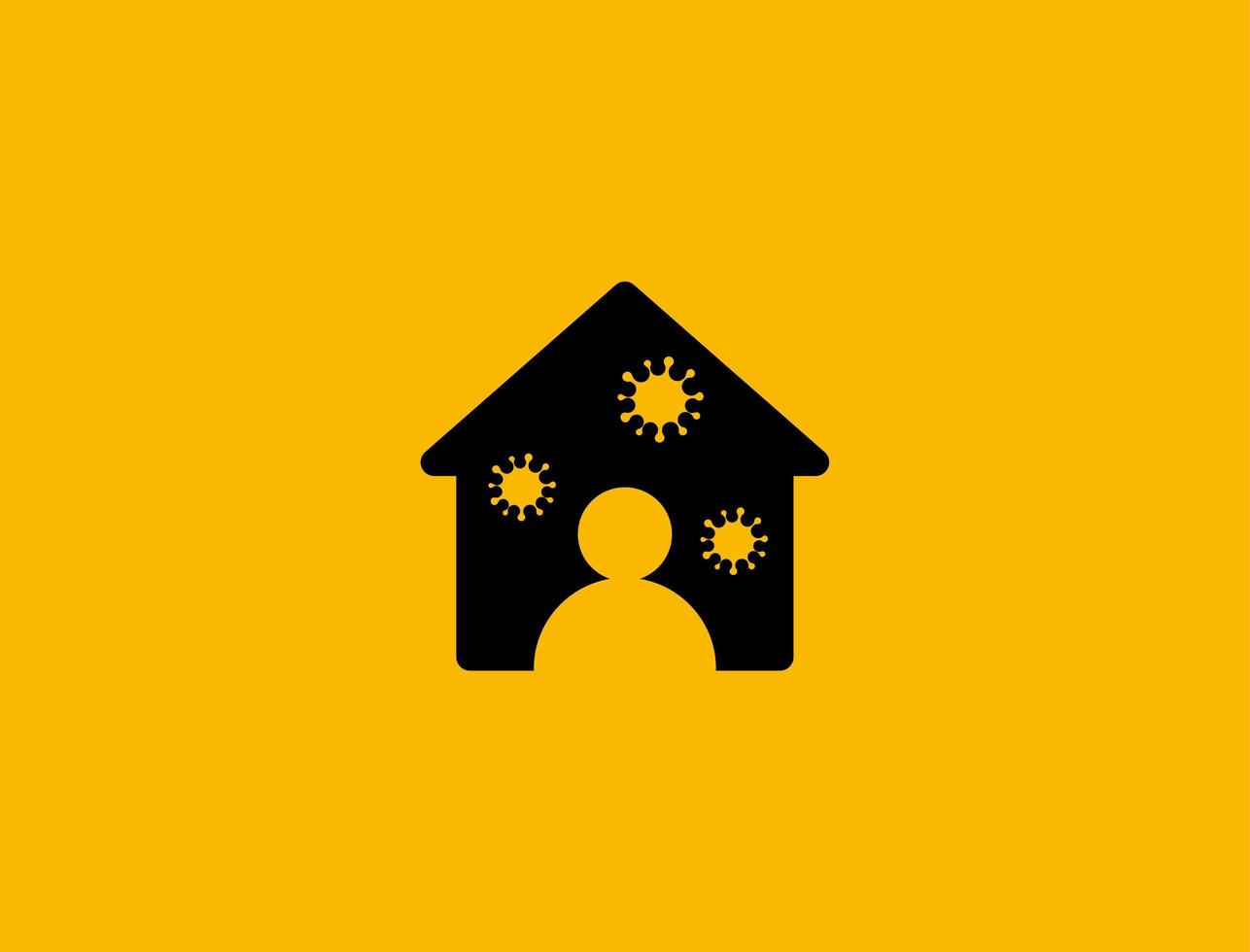 Self quarantine icon, person in house with viruses in air. vector