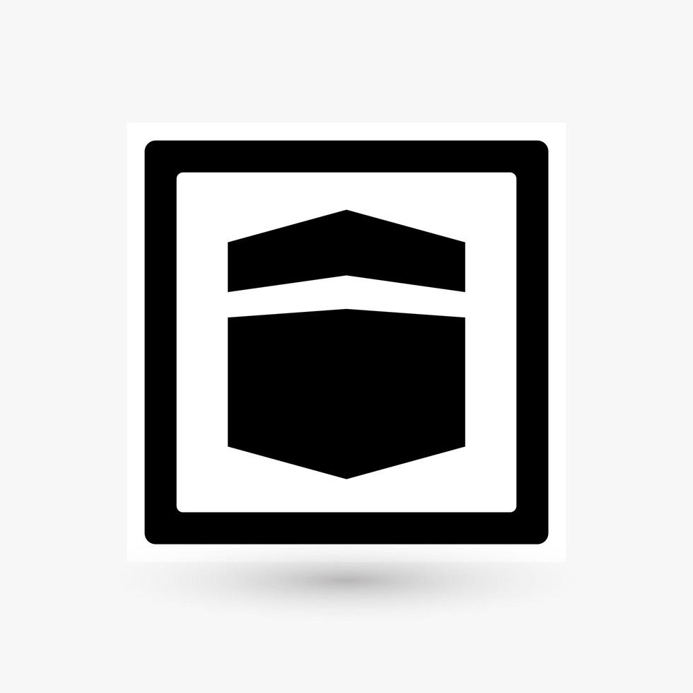 Kaaba, road sign design, black cube icon. Simple symbol of most sacred site in Islam. Building at the center of Islam s most important mosque, isolated vector illustration.