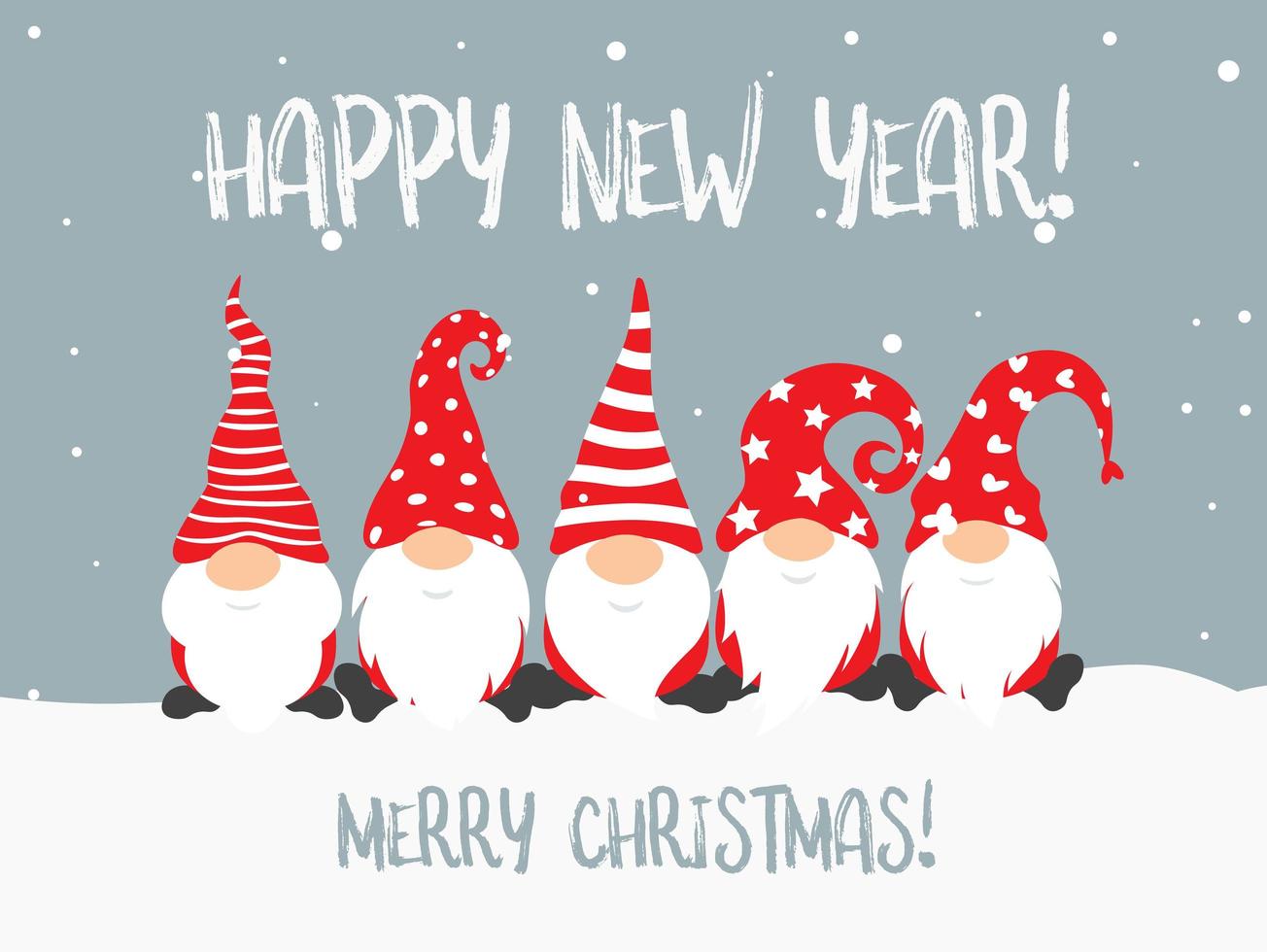 Feliz año nuevo 2022 y diseño de carteles de feliz navidad con gnomos, personajes navideños para la decoración de las fiestas navideñas, banner de año nuevo, portada de calendario, tarjeta de felicitación. ilustración vectorial vector