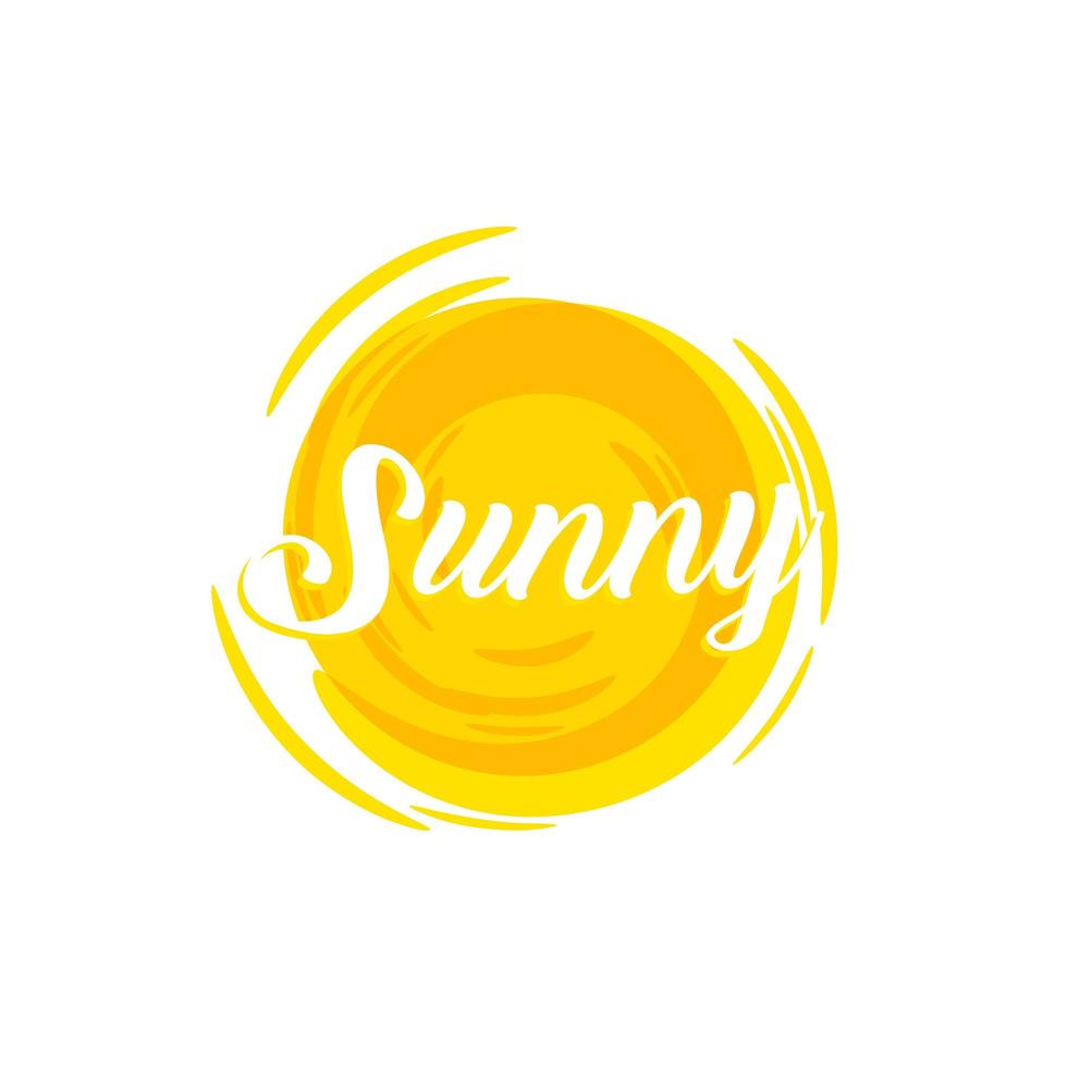 Sunshine, hot orange sun, vector logo template. Summertime, warm summer sunny day, isolated icon. Sunshine for holiday and vacation. Vector illustration.