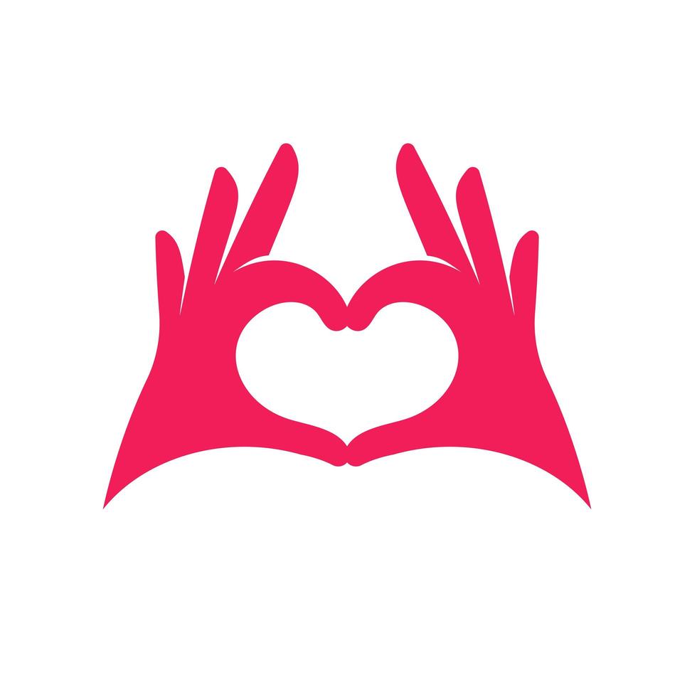 Pink hands in shape of heart icon, palms showing heart logo, love and romantic relationships symbol, sign of recognition of love or appreciation through gesture. Isolated flat vector illustration