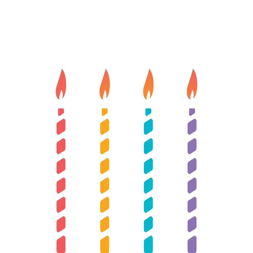 juego de vela fina decorativa para pastel. decoración de fiesta infantil, cumpleaños, aniversario, navidad, año nuevo. velas de colores aislados con luz de velas y rayas blancas. ilustración vectorial. vector