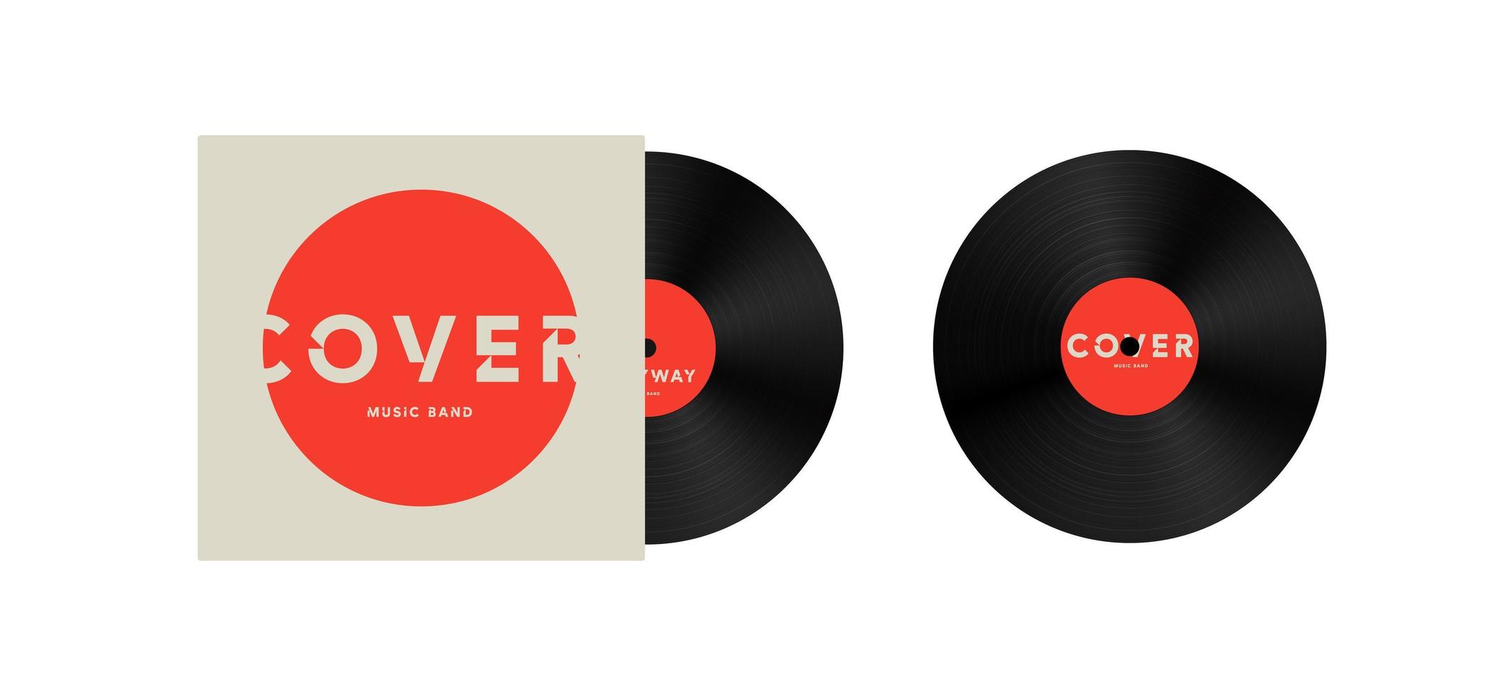 Music band cover on vinyl record, vector illustration template, mock up design, icon or logo