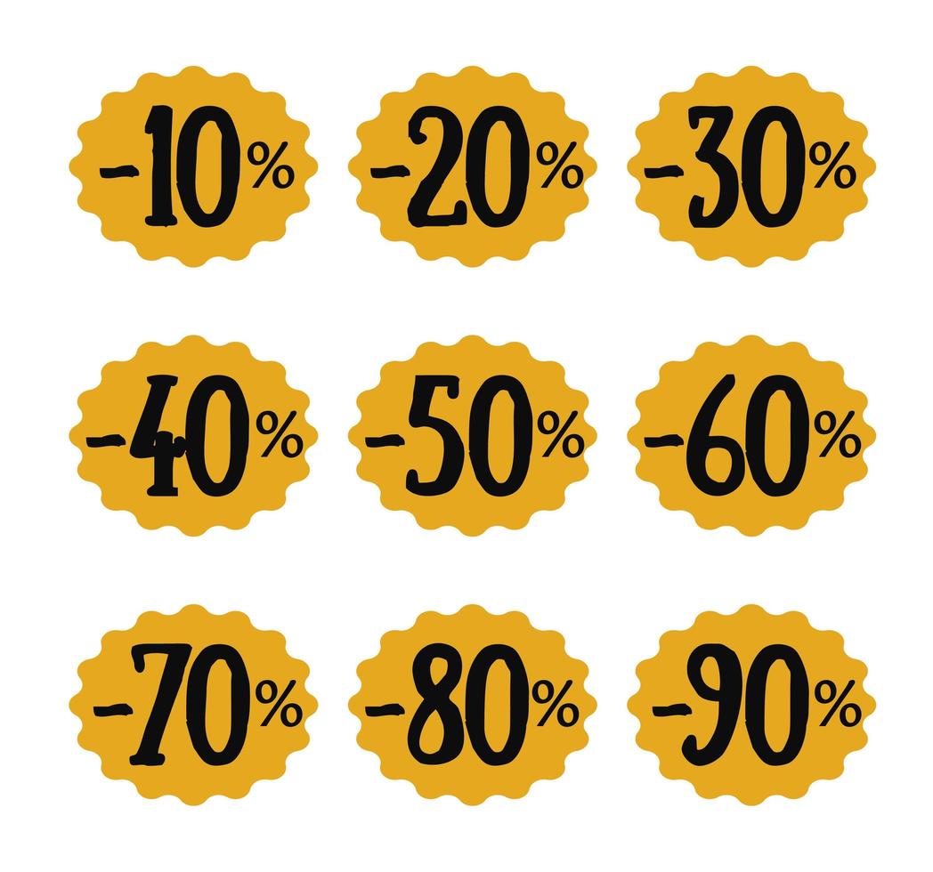 Set of discount numbers. Vector templates for sales of business. Yellow oval logo with the value of the price down