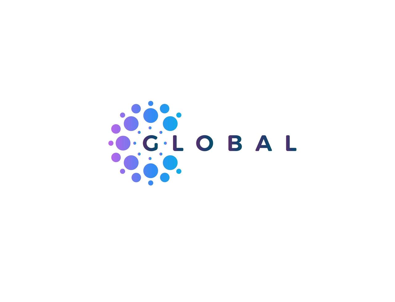 concepto de logotipo de puntos para el desarrollo de software y la tecnología innovadora global. concepto de logotipo redondo azul y púrpura para la identidad empresarial y de inicio. vector logo aislado sobre fondo blanco