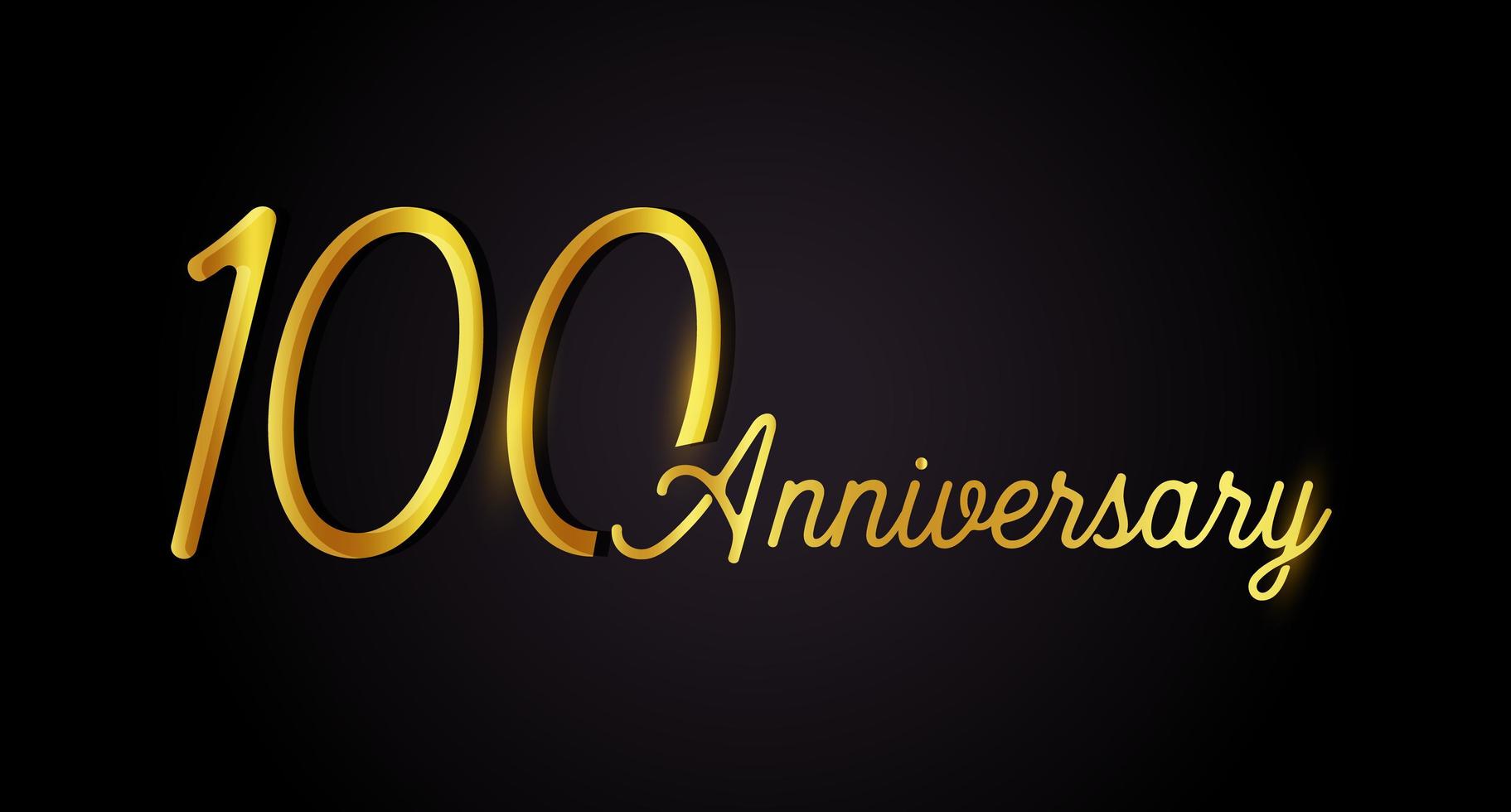100 anniversary logo concept. 100th years birthday icon. Isolated golden numbers on black background. Vector illustration. EPS10.