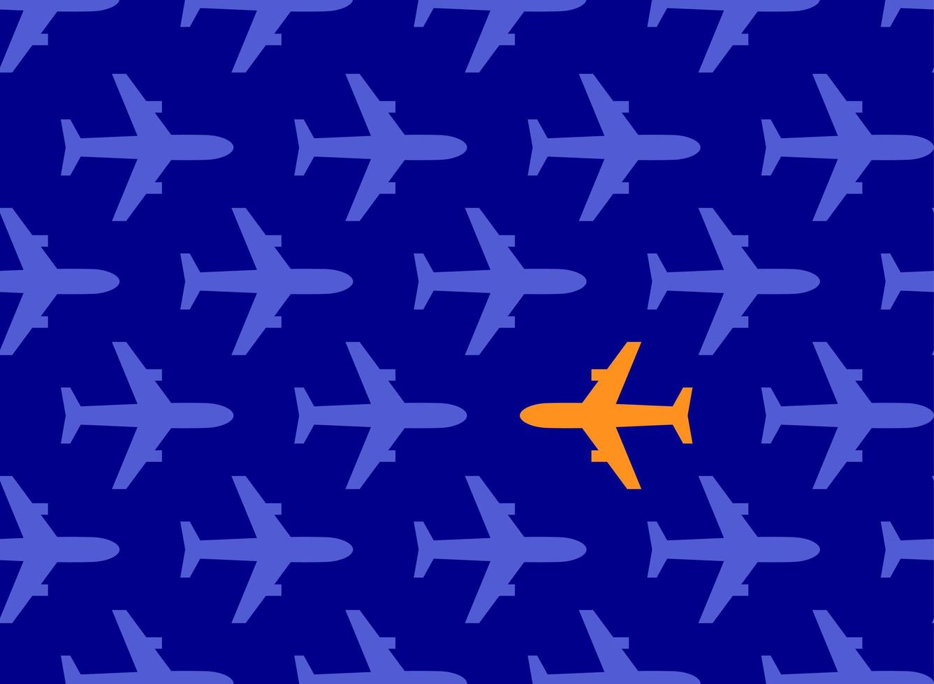 Bright and different aircraft for promo banner, abstract symbolic poster with airplanes for business and promotion. Different vector flat design seamless background pattern.