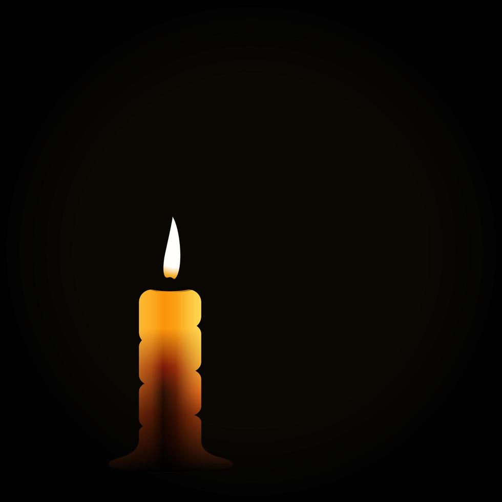 Burning candle on black background, mourning symbol, mourn grief, vector illustration.