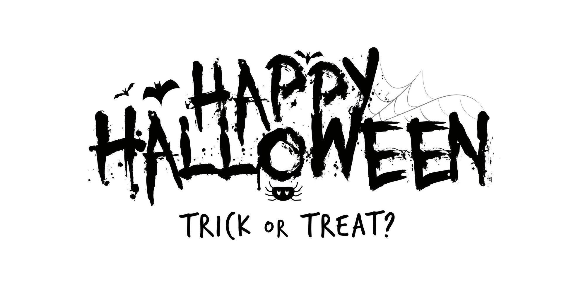 Happy Halloween Party Poster concept. Lettering with bats, spiders and spider web. Banner design template for event, party, advertising or web. Vector graphic. EPS10.